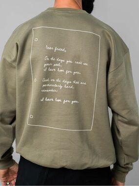 TWLOHA To write love on her Arms DEAR FRIEND SWEATSHIRT sz S Spellout Green